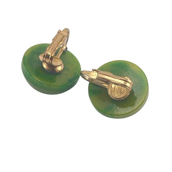 Vintage Green Bakelite Dome Clip-On Earrings - Picture 12 of 12